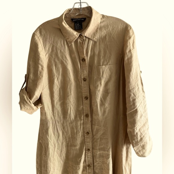 Linen Tab Sleeves Button Front Gold Shirt Dress Jones New York Womens Sz 14 - Picture 5 of 8